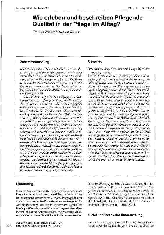 Vorschauseite 1: Wie erleben und beschreiben Pflegende Qualität in der Pflege im Alltag?