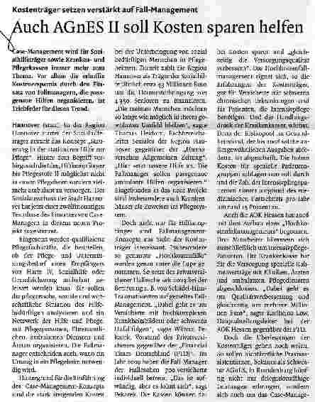 Vorschauseite 1: Kostenträger setzen verstärkt auf Fall-ManagementAuch AGnES II soll Kosten sparen helfen
