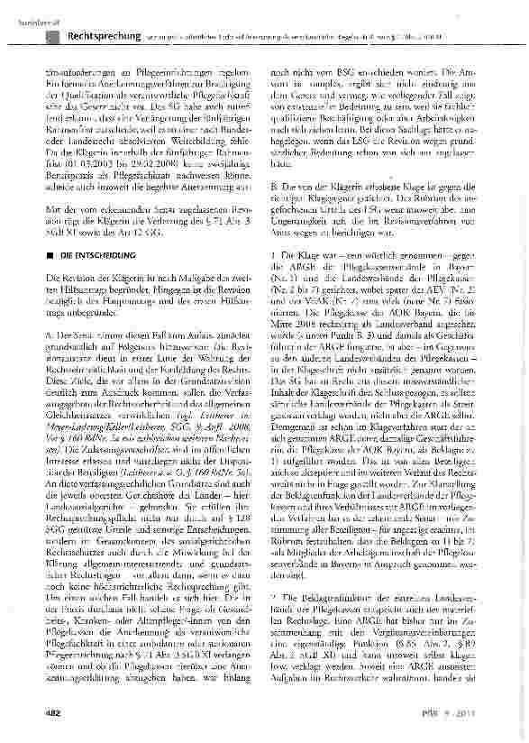 Vorschauseite 3: Kein subjektiv-öffentliches Recht auf Anerkennung als verantwortliche Pflegefachkraft nach § 71 Abs. 3 SGB XI SGB XI § 71 Abs. 3, § 72; CG Art. 12