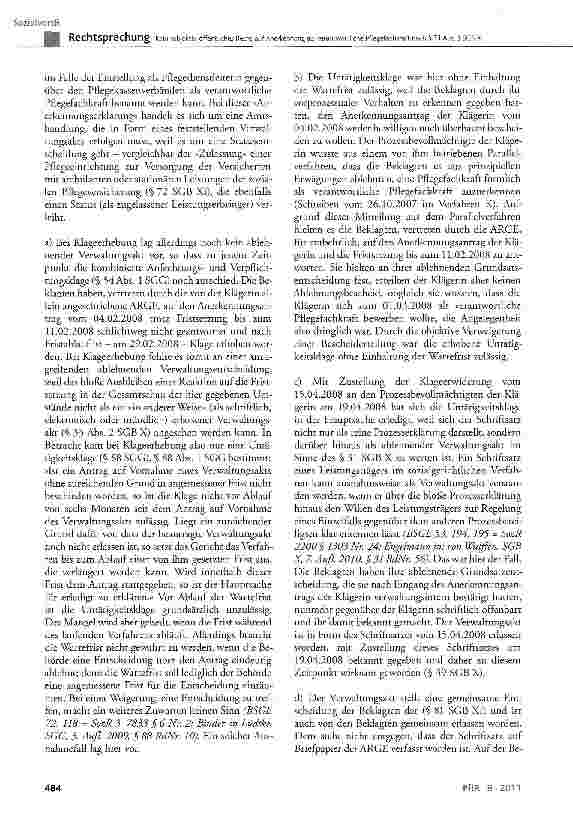 Vorschauseite 5: Kein subjektiv-öffentliches Recht auf Anerkennung als verantwortliche Pflegefachkraft nach § 71 Abs. 3 SGB XI SGB XI § 71 Abs. 3, § 72; CG Art. 12
