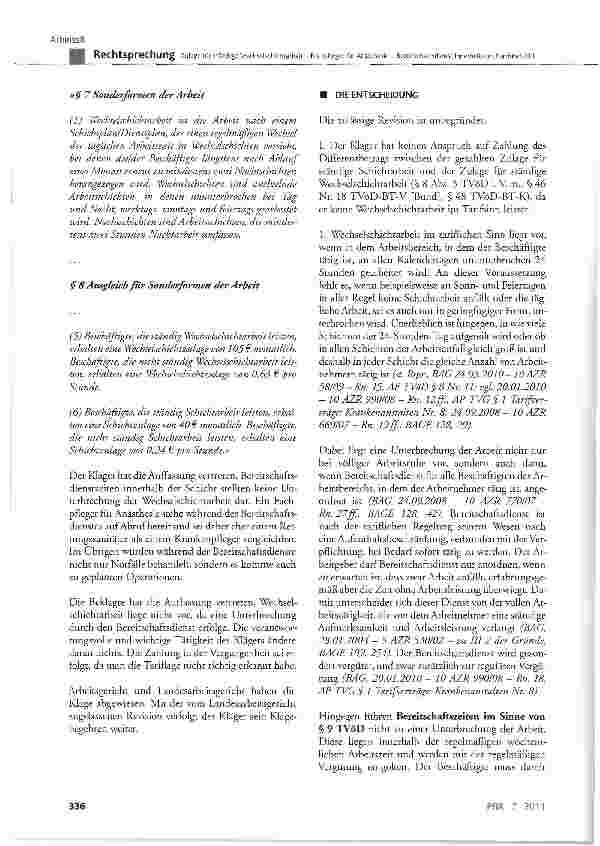 Vorschauseite 2: Zulage für ständige Wechselschichtarbeit -Fachpfleger für Anästhesie - Bereitschaftsdienst innerhalb der Nachtschicht