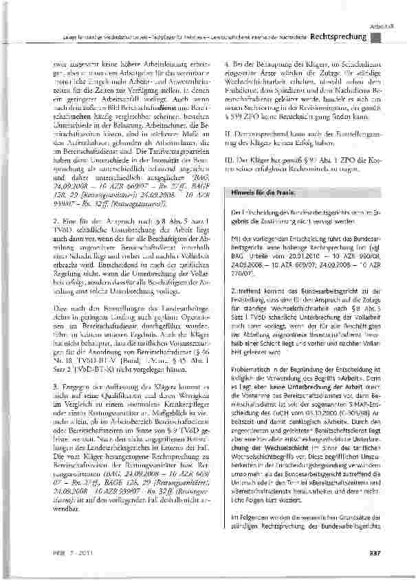 Vorschauseite 3: Zulage für ständige Wechselschichtarbeit -Fachpfleger für Anästhesie - Bereitschaftsdienst innerhalb der Nachtschicht