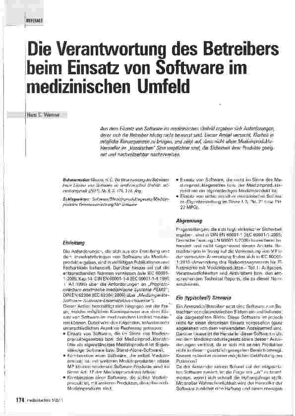 Vorschauseite 1: Die Verantwortung des Betreibers beim Einsatz von Software im medizinischen Umfeld