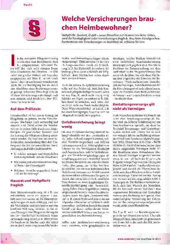 Vorschauseite 1: Welche Versicherungen brauchen Heimbewohner?
