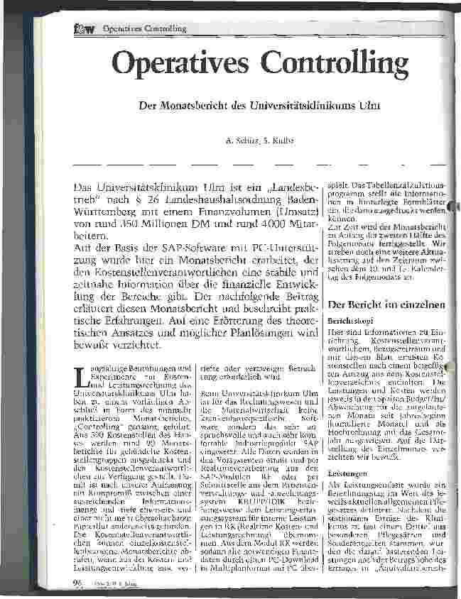 Vorschauseite 1: Operatives Controlling Der Monatsbericht des Universitätsklinikums Ulm