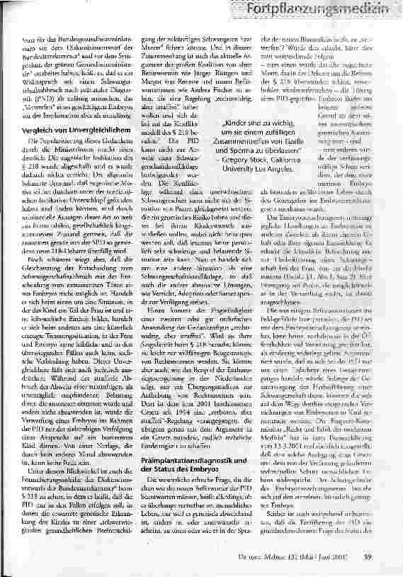 Vorschauseite 2: Verboten, aber straffrei? Das Taktieren um die Präimplantationsdiagnostik