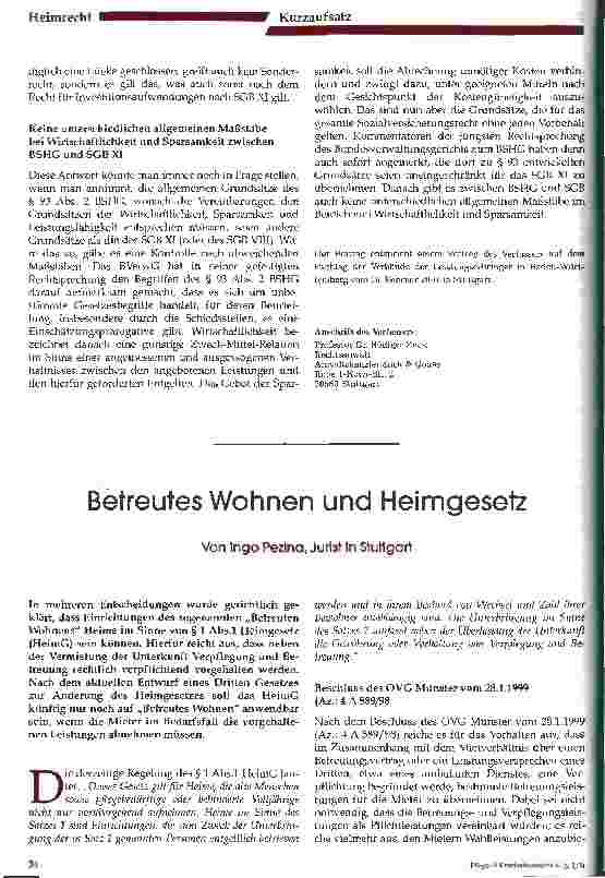 Vorschauseite 1: Betreutes Wohnen und Heimgesetz