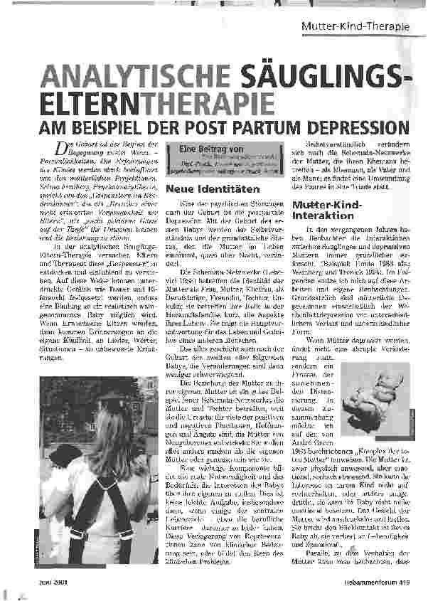 Vorschauseite 1: ANALYTISCHE SÄUGLINGS-ELTERNTHERAPIEAM BEISPIEL DER POST PARTUM DEPRESSION