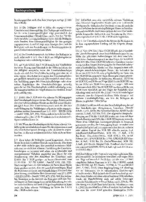 Vorschauseite 2: Unterhaltsanspruch eines behinderten Kindes gegen seine Eltern; keine Verwirkung des Anspruchs; Anspruchsübergang auf Sozialhilfeträger unabhängig von Kindergeldbezug; kein Aussch…