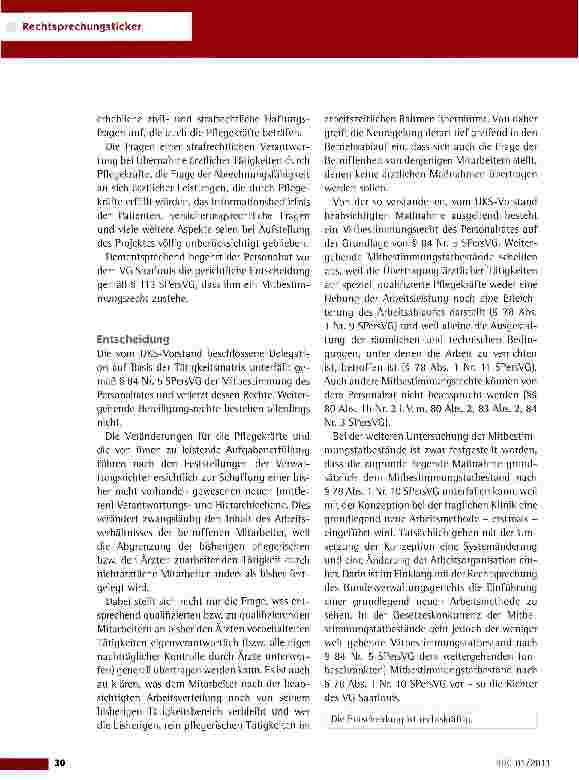 Vorschauseite 3: Delegation ärztlicher Tätigkeiten auf speziell qualifizierte PflegekräfteVG Saarloui5vom 19. 5. 2010 {9 K 338/10)