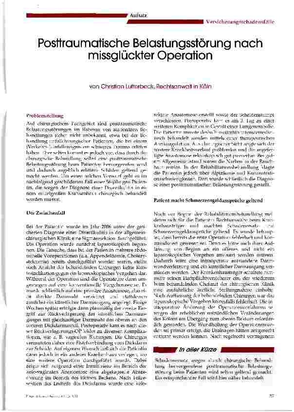 Vorschauseite 1: Posttraumatische Belastungsstörung nach missglückter Operation