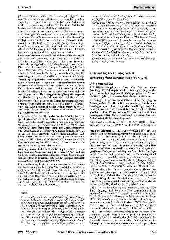 Vorschauseite 2: Vergütung für Inanspruchnahme während der Rufbereitschaft an Feiertagen (TV-Ärzte/VKA)TV-Ärzte/VKA §§8, 9, 10, 11