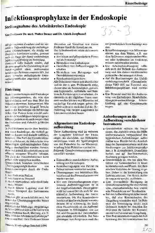 Vorschauseite 1: Infektionsprophylaxe in der Endoskopie Stellungnahme des Arbeitskreises Endoskopie