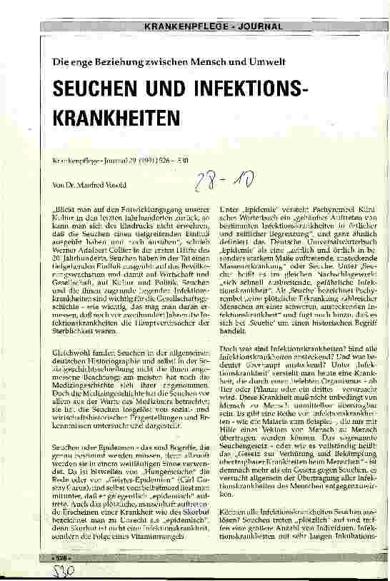 Vorschauseite 1: Seuchen und Infektionskrankheiten Die enge Beziehung zwischen Mensch und Umwelt