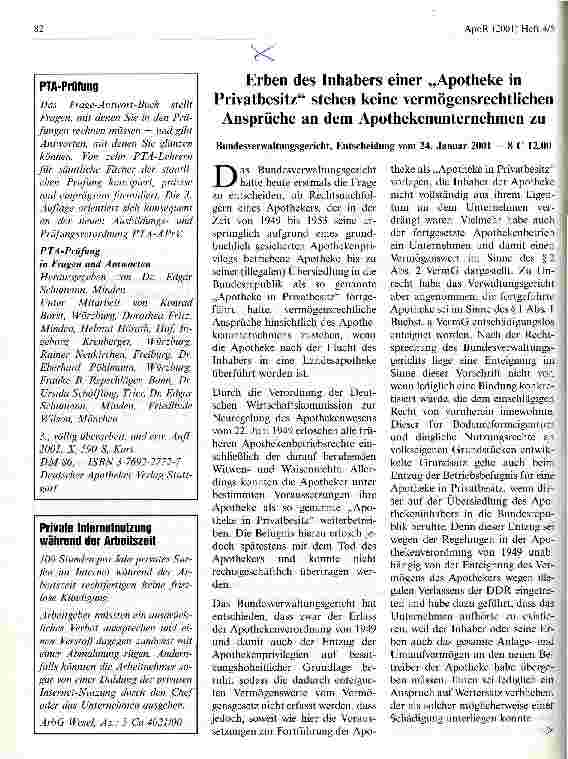 Vorschauseite 1: Erben des Inhabers einer Apotheke in Privatbesitz