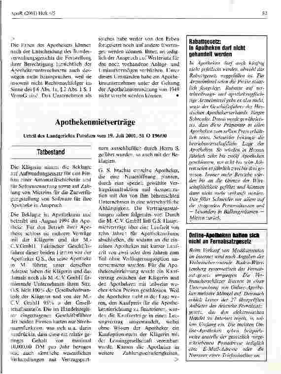 Vorschauseite 2: Erben des Inhabers einer Apotheke in Privatbesitz
