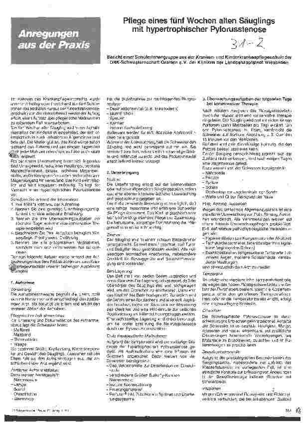 Vorschauseite 1: Pflege eines fünf Wochen alten Säuglings mit hypertrophischer Pylorusstenose