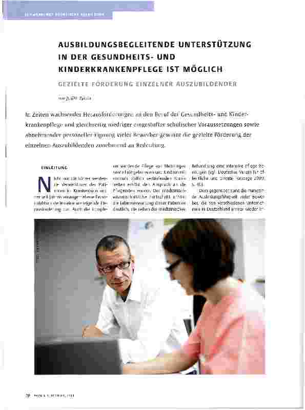 Vorschauseite 1: AUSBILDUNGSBEGLEITENDE UNTERSTÜTZUNG IN DER GESUNDHEITS-UND KINDERKRANKENPFLEGE IST MÖGLICHGEZIELTE FÖRDERUNG EINZELNER AUSZUBILDENDER