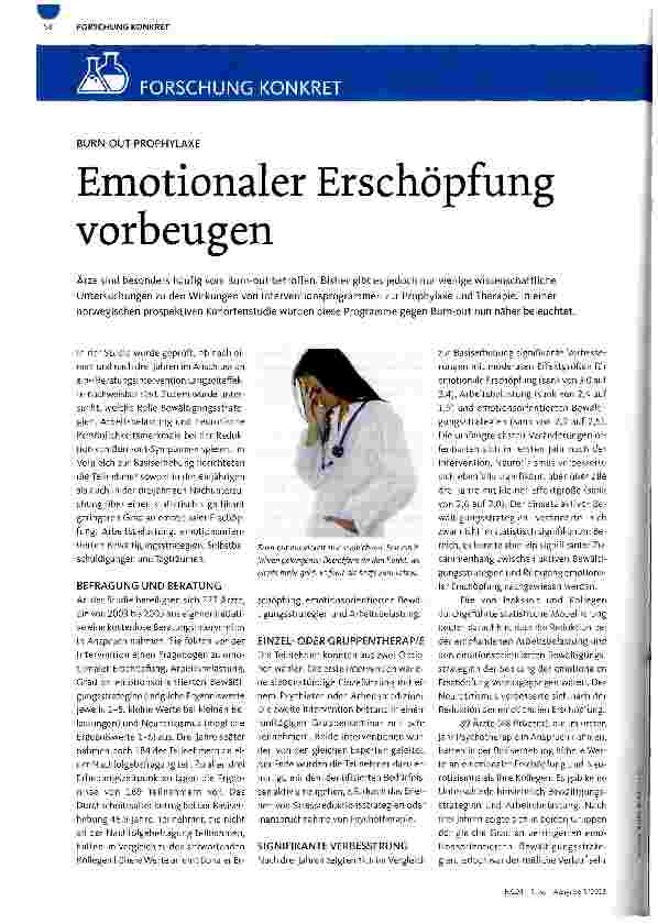 Vorschauseite 1: BURN-OUT-PROPHYLAXEEmotionaler Erschöpfung vorbeugen