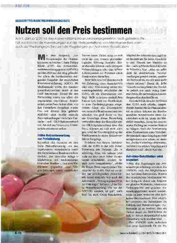 Vorschauseite 1: ARZNEIMITTELMARKTNEUORDNUNGSGESETZ . Nutzen soll den Preis bestimmen