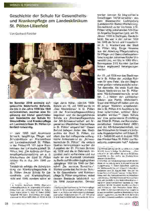 Vorschauseite 1: WISSEN & FORSCHENGeschichte der Schule für Gesundheits-und Krankenpflege am Landesklinikum St. Pölten-Lilienfeld