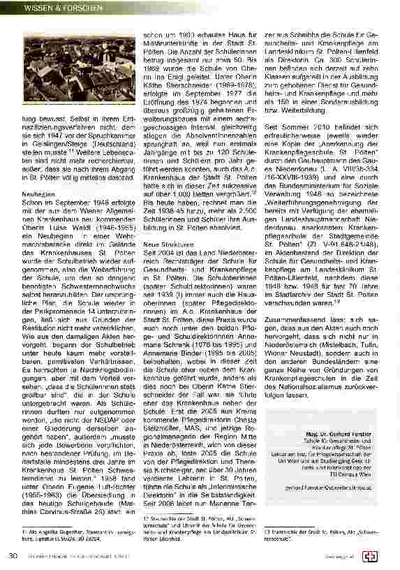 Vorschauseite 3: WISSEN & FORSCHENGeschichte der Schule für Gesundheits-und Krankenpflege am Landesklinikum St. Pölten-Lilienfeld