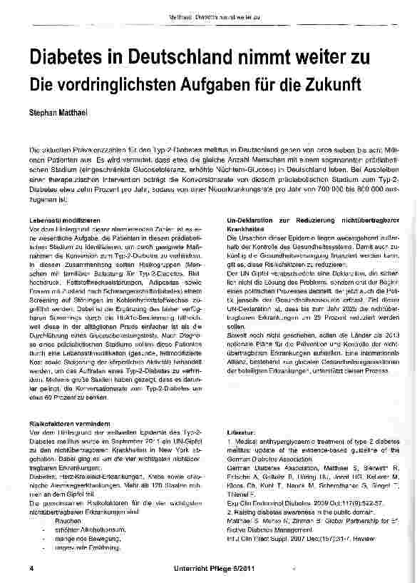 Vorschauseite 1: Diabetes in Deutschland nimmt weiter zuDie vordringlichsten Aufgaben für die Zukunft