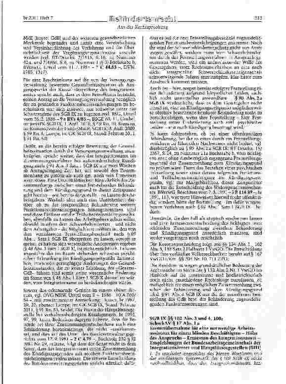 Vorschauseite 4: SGB IX §§2, 69, 91 Abs. 4Sonderkündigungsschutz - außerordentliche Kündigung - Zusammenhang zwischen Kündigungsgrund und Behinderung