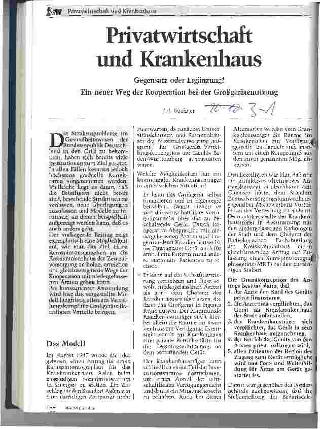 Vorschauseite 1: Privatwirtschaft und Krankenhaus - Gegensatz oder Ergänzung? Ein neuer Weg der Kooperation bei der Großgerätenutzung