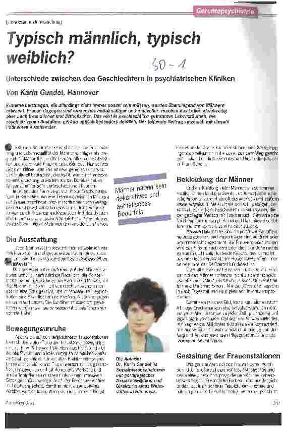 Vorschauseite 1: Typisch männlich, typisch weiblich? Unterschiede zwischen den Geschlechtern in psychiatrischen Kliniken