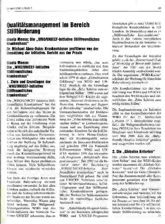 Vorschauseite 1: Qualitätsmanagement im Bereich Stillförderung