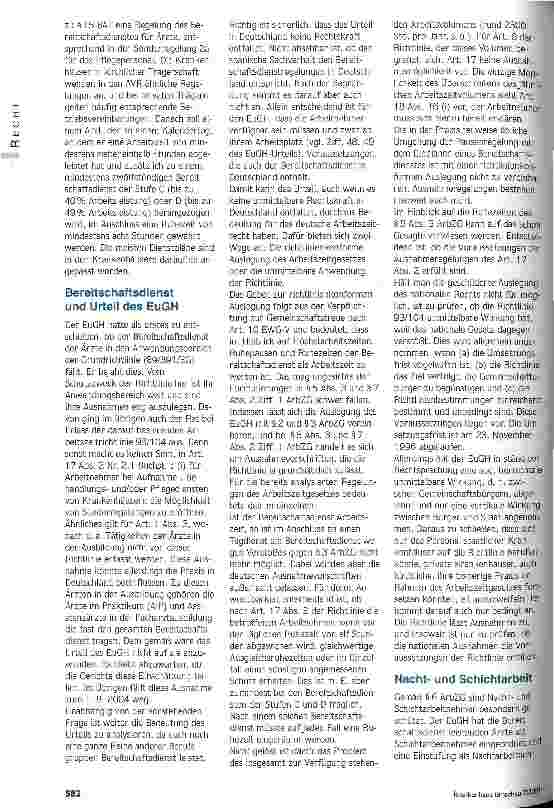 Vorschauseite 3: Weitere Belastungen in Sicht? Das Arbeitszeiturteil des Europäischen Gerichtshofes vom 3. Oktober 2000