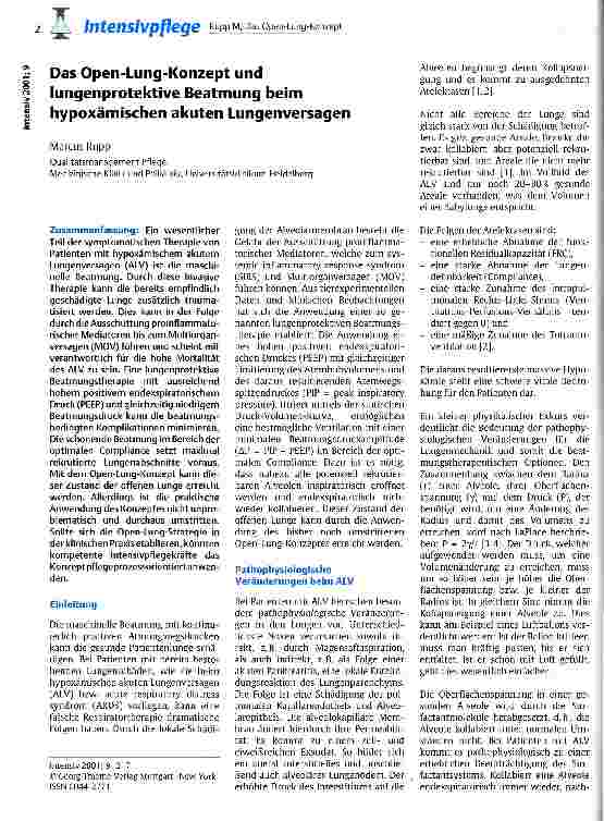 Vorschauseite 1: Das Open-Lung-Konzept und lungenprotektive Beatmung beim hypoxämischen akuten Lungenversagen