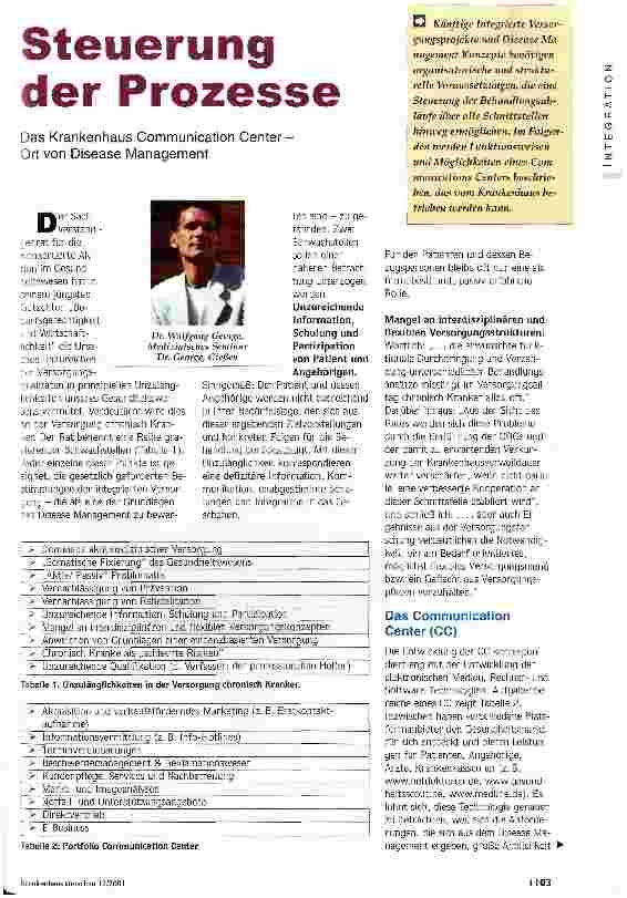 Vorschauseite 1: Steuerung der Prozesse Das Krankenhaus Communication Center - Ort von Disease Management