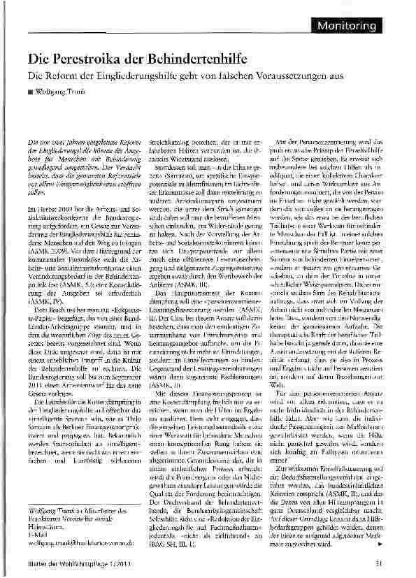 Vorschauseite 1: Die Perestroika der BehindertenhilfeDie Reform der Eingliederungshilfe geht von falschen Voraussetzungen aus