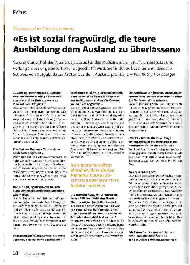 Vorschauseite 1: «Es ist sozial fragwürdig, die teure Ausbildung dem Ausland zu überlassen»