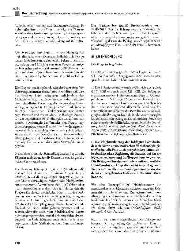 Vorschauseite 2: Regressansprüche einer Krankenkasse gegen eine Heimbetreiberin - Verletzung von Obhutspf lichtenBGB §280, §611, §823; SGB X§ 116 Abs. 1