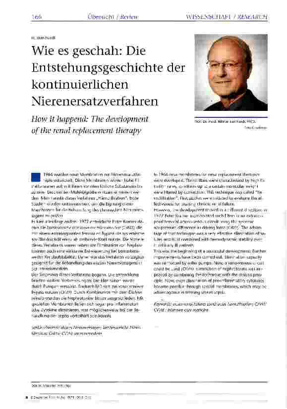 Vorschauseite 1: Wie es geschah: Die Entstehungsgeschichte der kontinuierlichen Nierenersatzverfahren