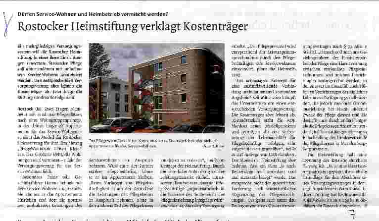 Vorschauseite 1: Rostocker Heimstiftung verklagt Kostenträger