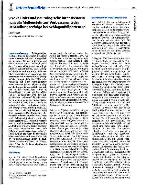 Vorschauseite 1: Stroke Units und neurologische Intensivstationen: ein Meilenstein zur Verbesserung der Behandlungserfolge bei Schlaganfallpatienten