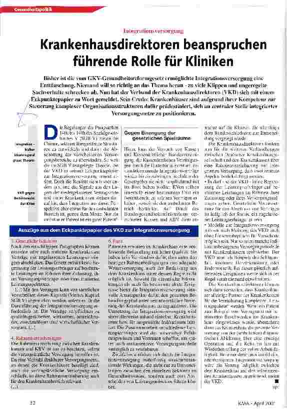 Vorschauseite 1: Krankenhausdirektoren beanspruchen führende Rolle für Kliniken