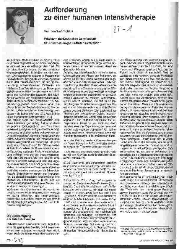 Vorschauseite 1: Auffordenung zu einer humanen Intersivtherapie
