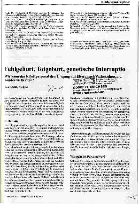 Vorschauseite 1: Fehlgeburt, Totgeburt, genetischer Interruptio Wie kann das Klinikpersonal den Umgang mit Eltern nach Verlust ...