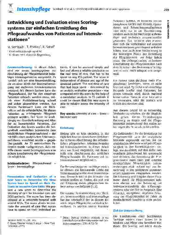Vorschauseite 1: Entwicklung und Evaluation eines Scoringsystems zur einfachen Ermittlung des Pflegeaufwandes von Patienten auf Intensivstationen