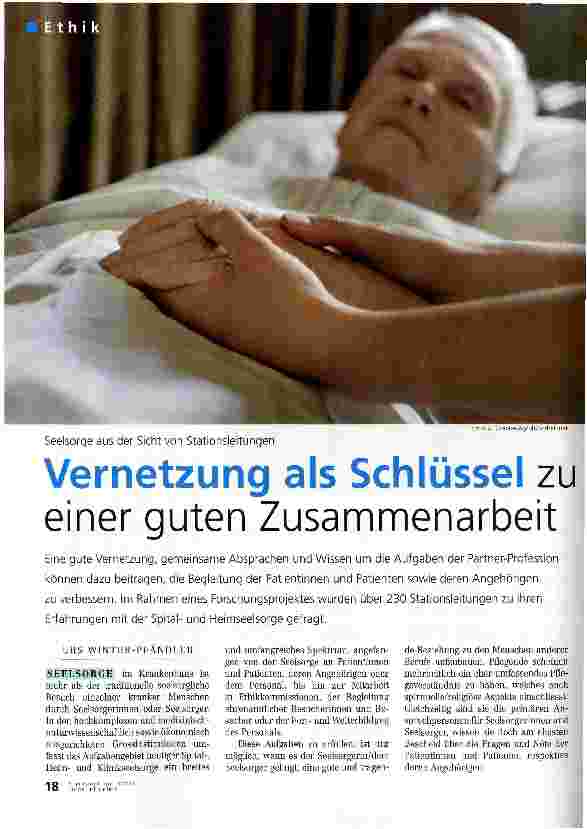 Vorschauseite 1: Seelsorge aus der Sicht von StationsleitungenVernetzung als Schlüssel zu einer guten Zusammenarbeit