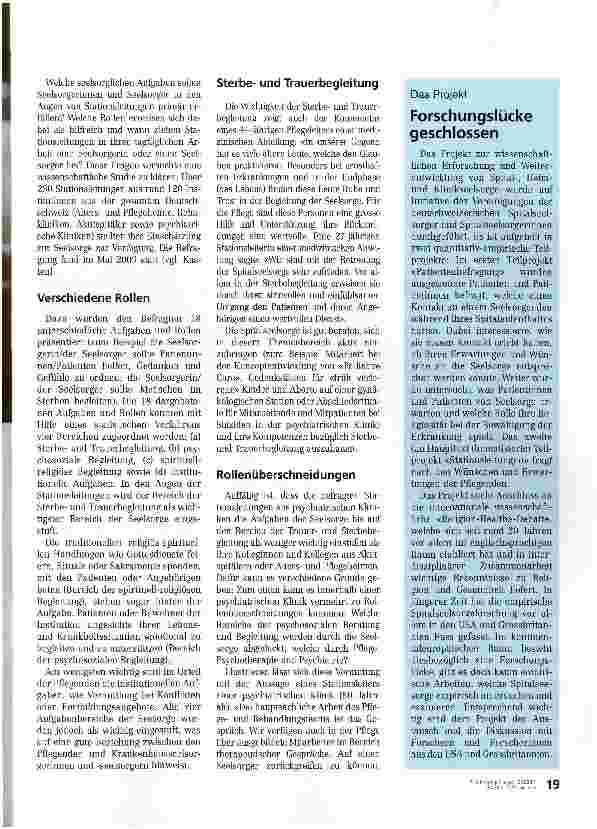 Vorschauseite 2: Seelsorge aus der Sicht von StationsleitungenVernetzung als Schlüssel zu einer guten Zusammenarbeit
