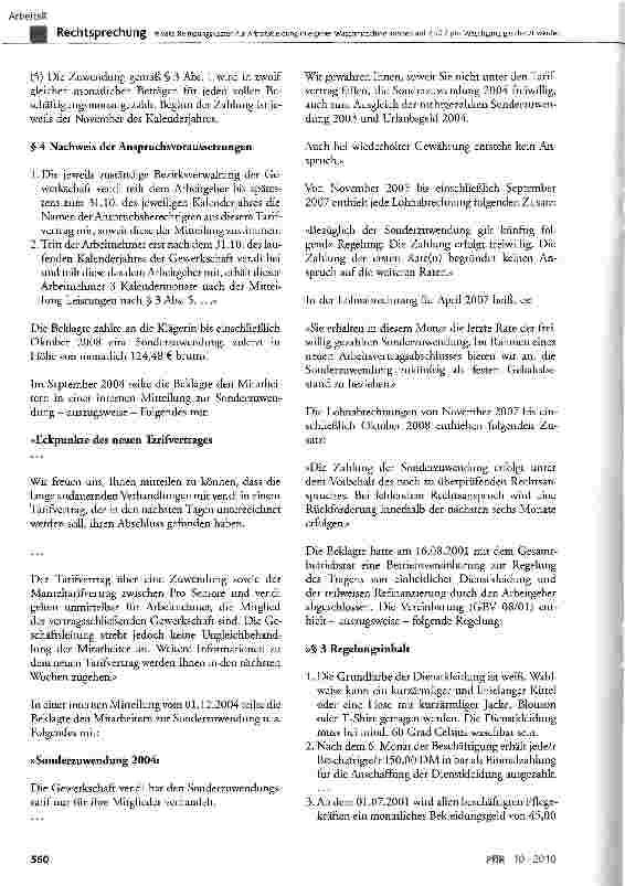 Vorschauseite 4: Private Reinigungskosten für Arbeitskleidung in eigener Waschmaschine können auf 2,50 € pro Waschgang geschätzt werdenBGB § 133, § 157, § 611; TVG § 1, § 3 Abs. 1, § 4 Abs. 1, § 4…