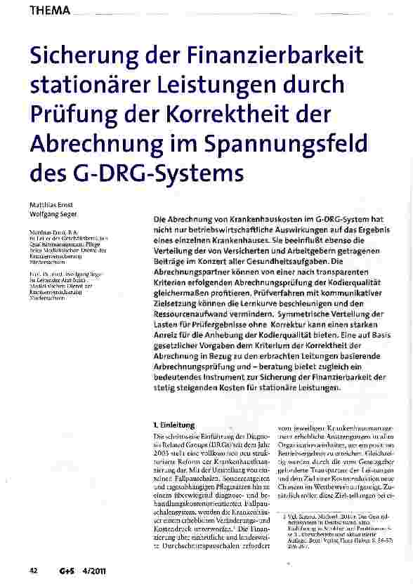 Vorschauseite 1: Sicherung der Finanzierbarkeit stationärer Leistungen durch Prüfung der Korrektheit der Abrechnung im Spannungsfeld des G-DRG-Systems