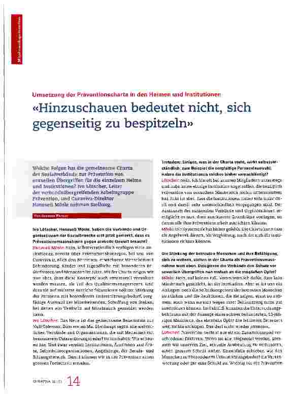 Vorschauseite 1: «Hinzuschauen bedeutet nicht, sich gegenseitig zu bespitzeln»