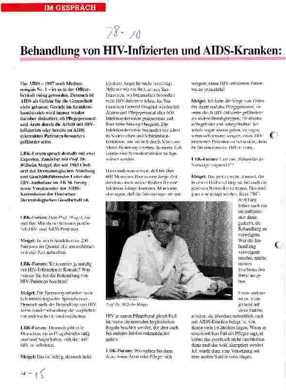 Vorschauseite 1: Behandlung von HIV-Infizierten und AIDS-Kranken: Wie gefährdet sind Ärzte und Pflegepersonal?